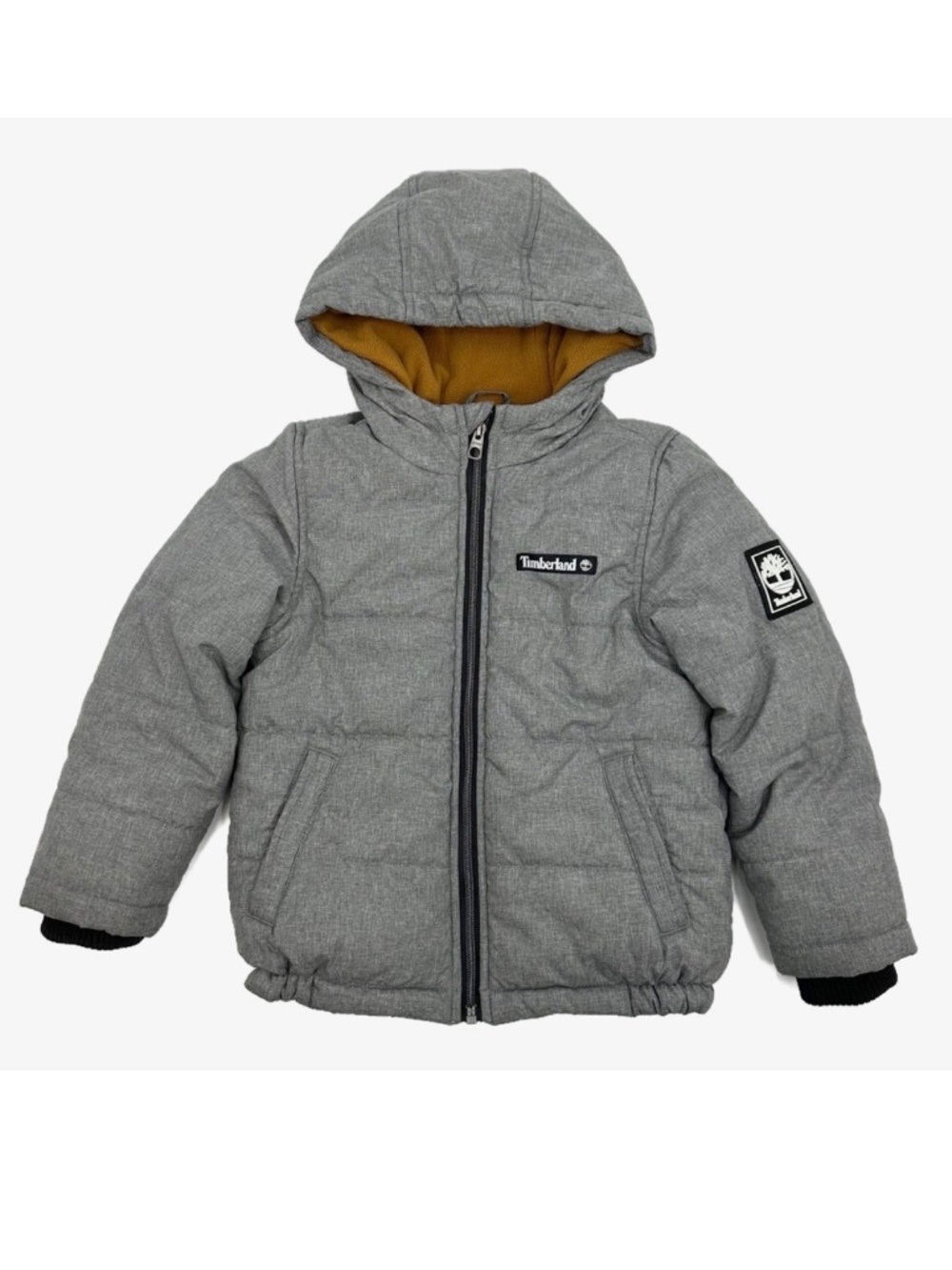 Timberland Boys Heavyweight Puffer Jacket Gray Orange Medium